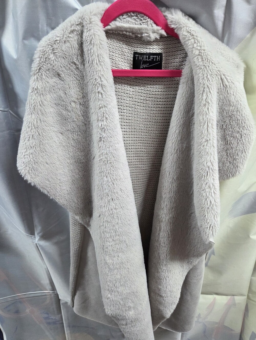 Twelfth Love Women's Cream Faux-Fur Open Front Cardigan
